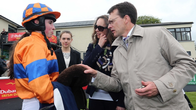 The O'Briens in the winner's circle after Sarah's victory aboard Beach Of Falesa