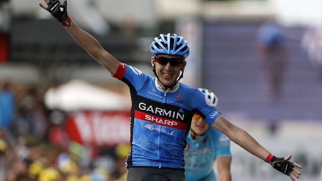 Dan Martin celebrates his first stage victory on the Tour de France