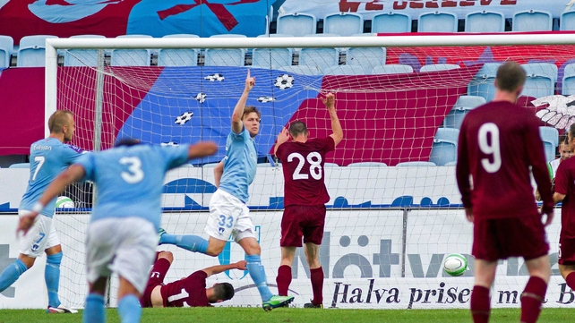 Emil Forsberg celebrates scoring the opener for Malmo