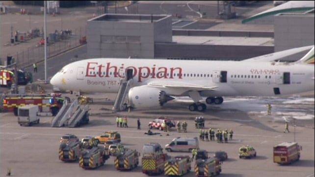 A fire broke out on an Ethiopian Airlines plane in Heathrow Airport A fire broke out on an Ethiopian Airlines plane in Heathrow Airport
