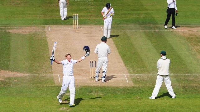 Joe Root celebrates his Test century as England pushed towards victory at Lord's