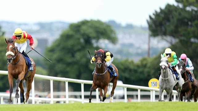 Brendan Brackan (l) landed the Solonaway Stakes at the Curragh