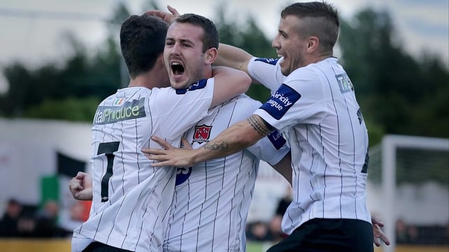 Kurtis Byrne celebrates his goal as Dundalk proved too strong for Shamrock Rovers at Oriel Park