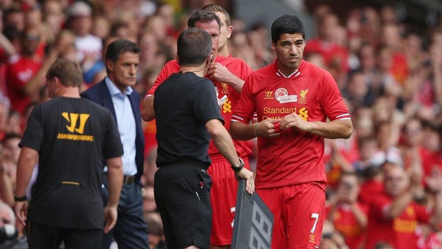 Luis Suarez in action during Steven Gerrard's testimonial today