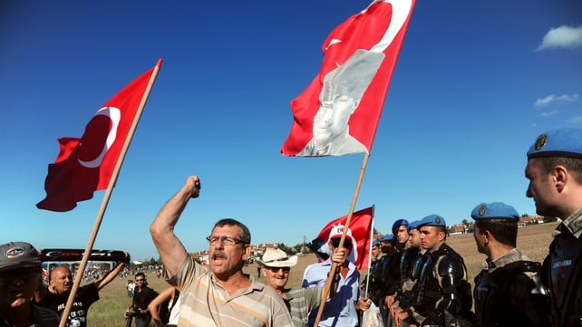 Supporters of the defendants protest near the courthouse in the Silivri jail complex Supporters of the defendants protest near the courthouse in the Silivri jail complex