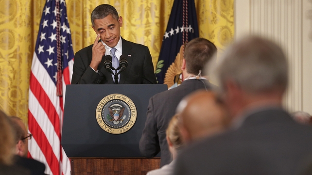 US President Barack Obama pictured at the briefing US President Barack Obama pictured at the briefing