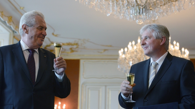 President Milos Zeman and Prime Minister Jiri Rusnok toast Mr Rusnok's appointment in June President Milos Zeman and Prime Minister Jiri Rusnok toast Mr Rusnok's appointment in June