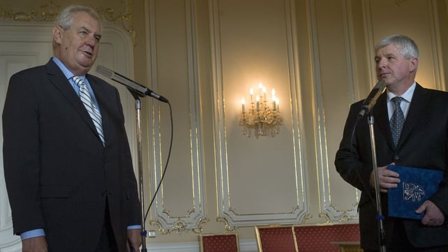 Czech President Milos Zeman accepting the resignation of Prime Minister Jiri Rusnok Czech President Milos Zeman accepting the resignation of Prime Minister Jiri Rusnok
