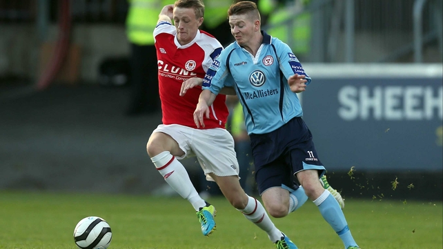 Christopher Forrester of St Pat's evades Shelbourne's Adam Hanlon