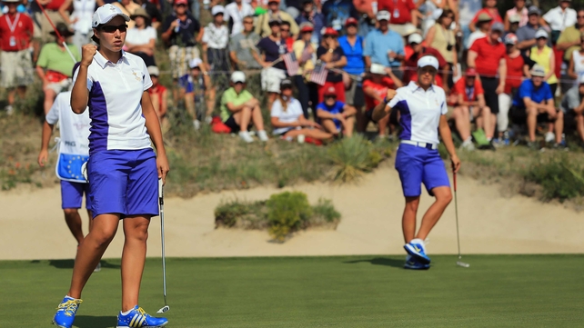 Suzann Pettersen (r): 'I love it. There's no better pressure, no more satisfaction, I just wish I could fight for myself like this when I'm out competing'