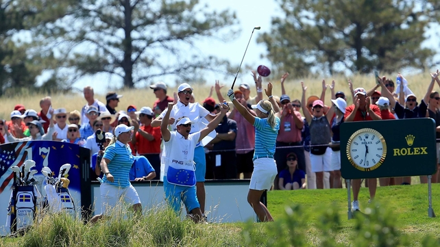 Anna Nordqvist celebrates her historic feat on the 17th hole at Colorado Golf Club