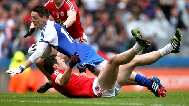Conor McManus is fouled by Sean Cavanagh in the All-Ireland quarterfinal