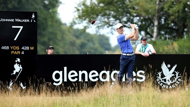 Tommy Fleetwood tees off on the seventh hole