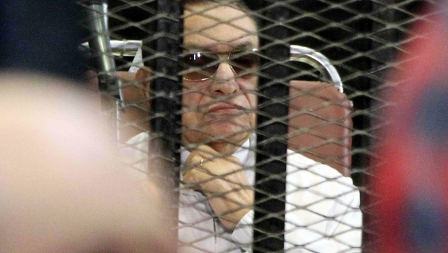 Former Egyptian leader Hosni Mubarak, pictured during his appearance in court in Egypt today Former Egyptian leader Hosni Mubarak, pictured during his appearance in court in Egypt today