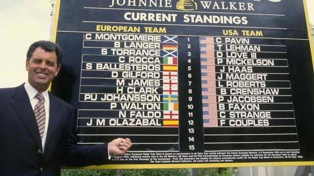 Bernard Gallacher with the team lists for the 1995 Ryder Cup at Wentworth