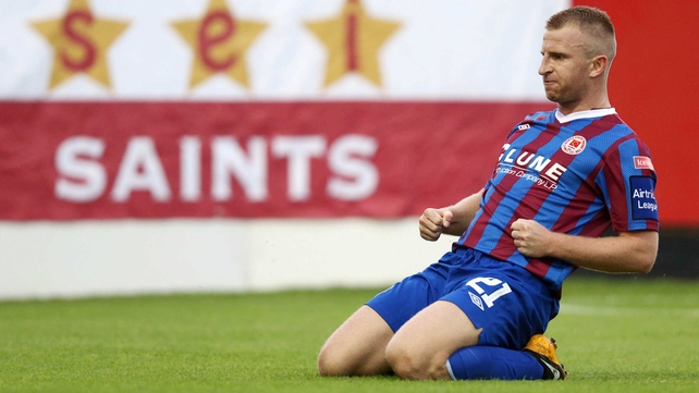 Daryl Kavanagh celebrates Saints opening goal at Richmond Park