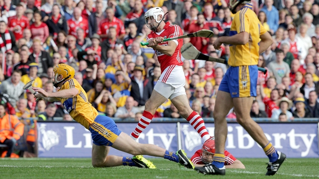 Pa Cronin smashes home a goal for Cork