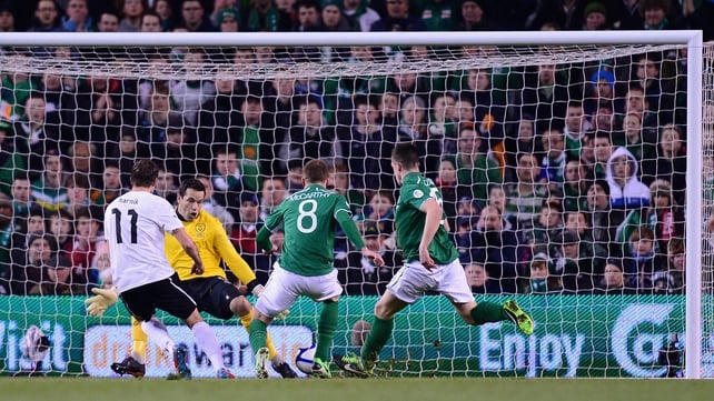Martin Harnik scores the first goal against Ireland in Dublin in March