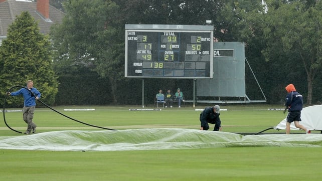 The covers were on for most of Day Two of the ICC clash between Ireland and Scotland in Clontarf