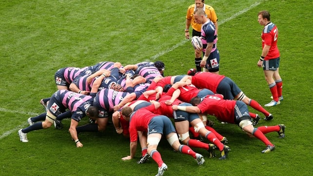 The Munster scrum prepares to engage