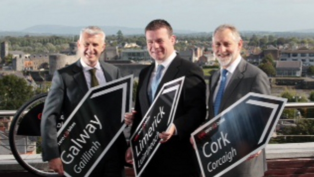 Alan Kelly (C) said the new bike schemes represented a 'breakthrough day for Ireland' Alan Kelly (C) said the new bike schemes represented a 'breakthrough day for Ireland'