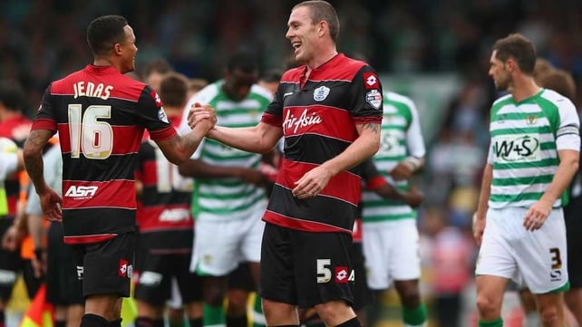 Richard Dunne and Jermiane Jenas at the end of QPR's win over Yeovil