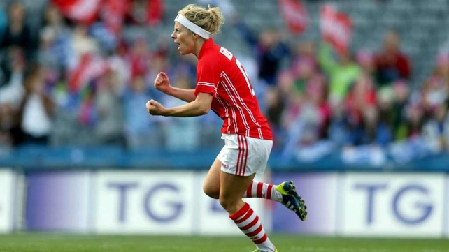 Valerie Mulcahy celebrates the Cork goal