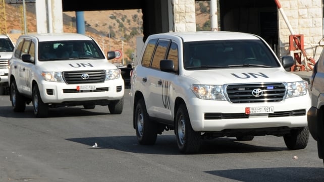 A convoy of United Nations vehicles carrying a team of inspectors is seen following its arrival in Beirut A convoy of United Nations vehicles carrying a team of inspectors is seen following its arrival in Beirut