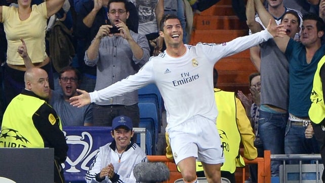 Cristiano Ronaldo celebrates his second goal for Madrid