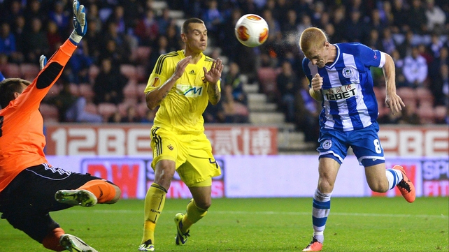 Ben Watson heads in Wigan's second