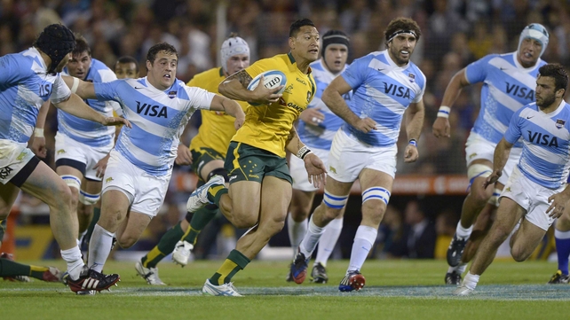Israel Folau scored three tries for the visitors in Rosario