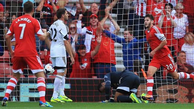 Adam Lallana of Southampton (20) celebrates his 19-minute goal