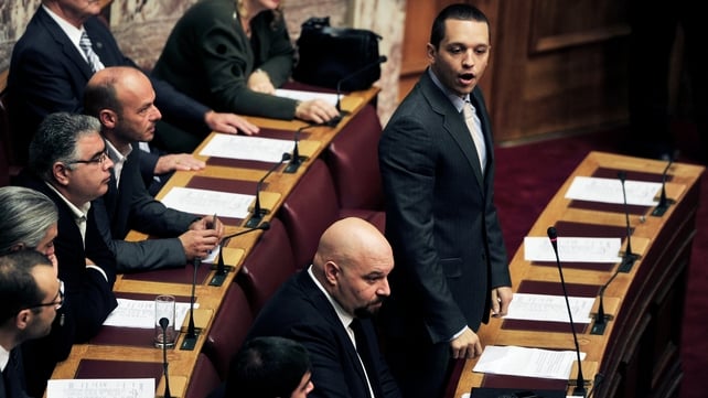 Golden Dawn party spokesman Ilias Kassidiaris spoke prior to the vote to lift the immunity Golden Dawn party spokesman Ilias Kassidiaris spoke prior to the vote to lift the immunity