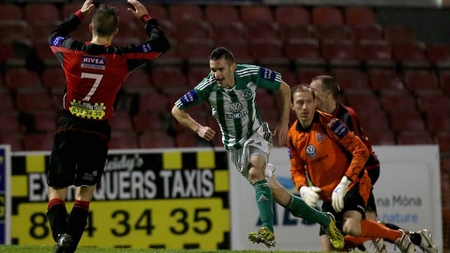 Kieeran Marty Waters scores the goal that ensures Bray will not finish bottom of the league
