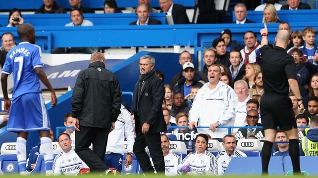 Jose Mourinho was ordered to the stands by referee Anthony Taylor