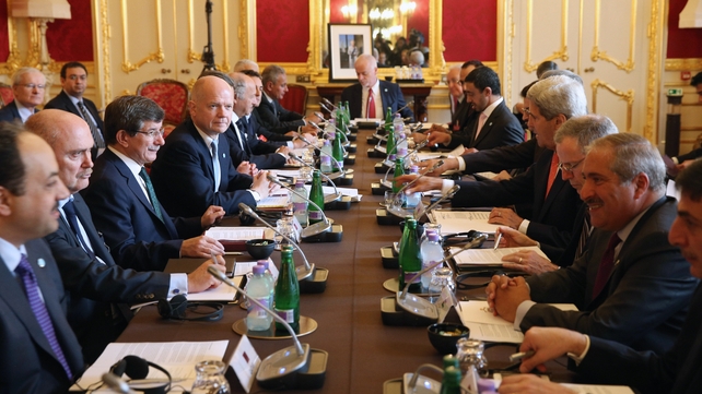 British Foreign Secretary William Hague is hosting a meeting of 11 nations in London British Foreign Secretary William Hague is hosting a meeting of 11 nations in London