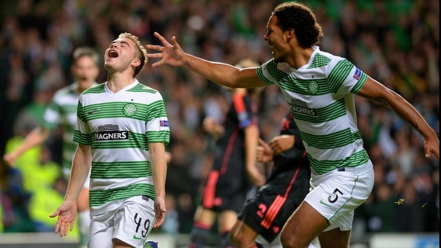 James Forrest celebrates Celtic's opener against Ajax