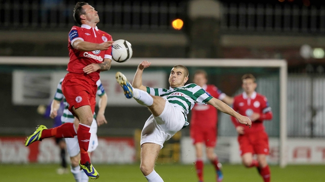 Shamrock Rovers' Conor Powell challenges Sligo's Rafaele Cretaro