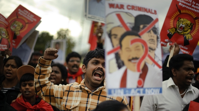 A Tamil activist reacts during a demonstration in 2011 at the UN's European headquarters in Geneva calling for a probe into alleged war crimes committed by Sri Lanka A Tamil activist reacts during a demonstration in 2011 at the UN's European headquarters in Geneva calling for a probe into alleged war crimes committed by Sri Lanka