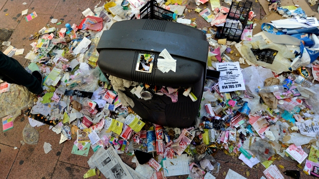 Rubbish is piling up after thousands of street cleaners in Madrid walked off the job Rubbish is piling up after thousands of street cleaners in Madrid walked off the job