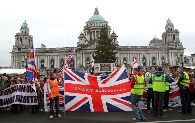 It was held just days ahead of the first anniversary of the decision by Belfast City Council - to restrict the raising of the flag to designated days only It was held just days ahead of the first anniversary of the decision by Belfast City Council - to restrict the raising of the flag to designated days only