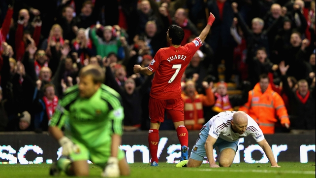 Luis Suarez's shot led to Liverpool's opener