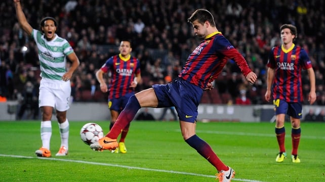 Gerard Pique strikes to give Barcelona an early lead at the Camp Nou