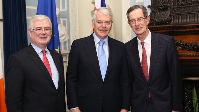 Tánaiste Eamon Gilmore is joined by John Major and and former Labour leader Dick Spring (Pic: Sam Boal/Photocall Ireland)