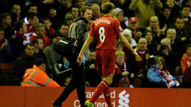Steven Gerrard is out for four to six weeks with a hamstring problem