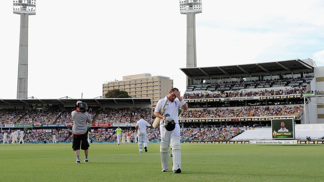 Ian Bell walks off after hitting an impressive 60 as England face an almost impossible task at the WACA