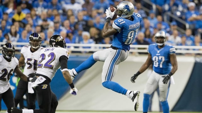 Calvin Johnson of the Detroit Lions completes a pass