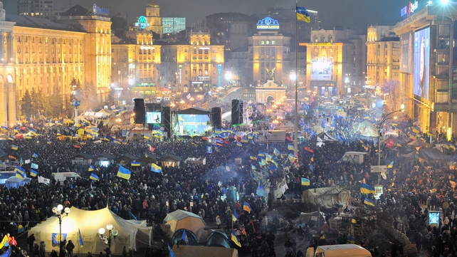 Independence Square in central Kiev from above as protesters gather for an opposition rally Independence Square in central Kiev from above as protesters gather for an opposition rally