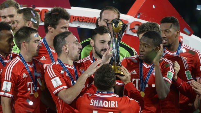 Bayern Munich's stars get to grips with their latest trophy