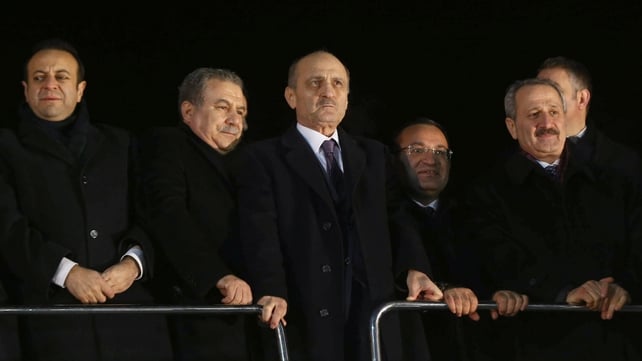 Erdogan Bayraktar (centre) urged the prime minister to stand down Erdogan Bayraktar (centre) urged the prime minister to stand down